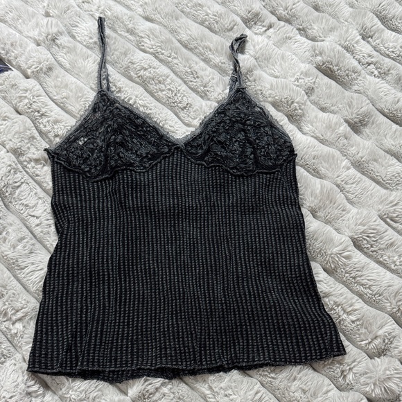 Free People Tops - Free People Black Lace-Trim Ribbed Tank